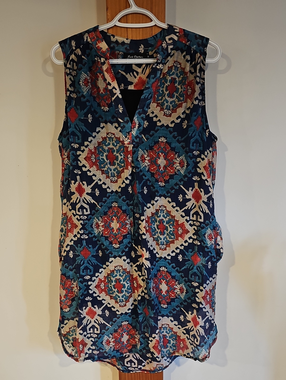 Navy Sleeveless Printed V-Neck Tunic